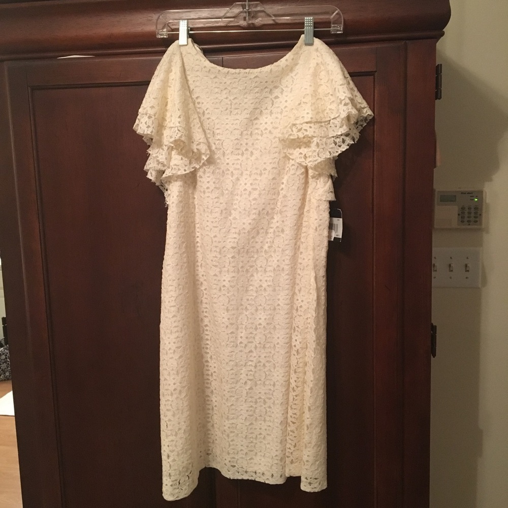 Ivory lace flutter sleeve dress