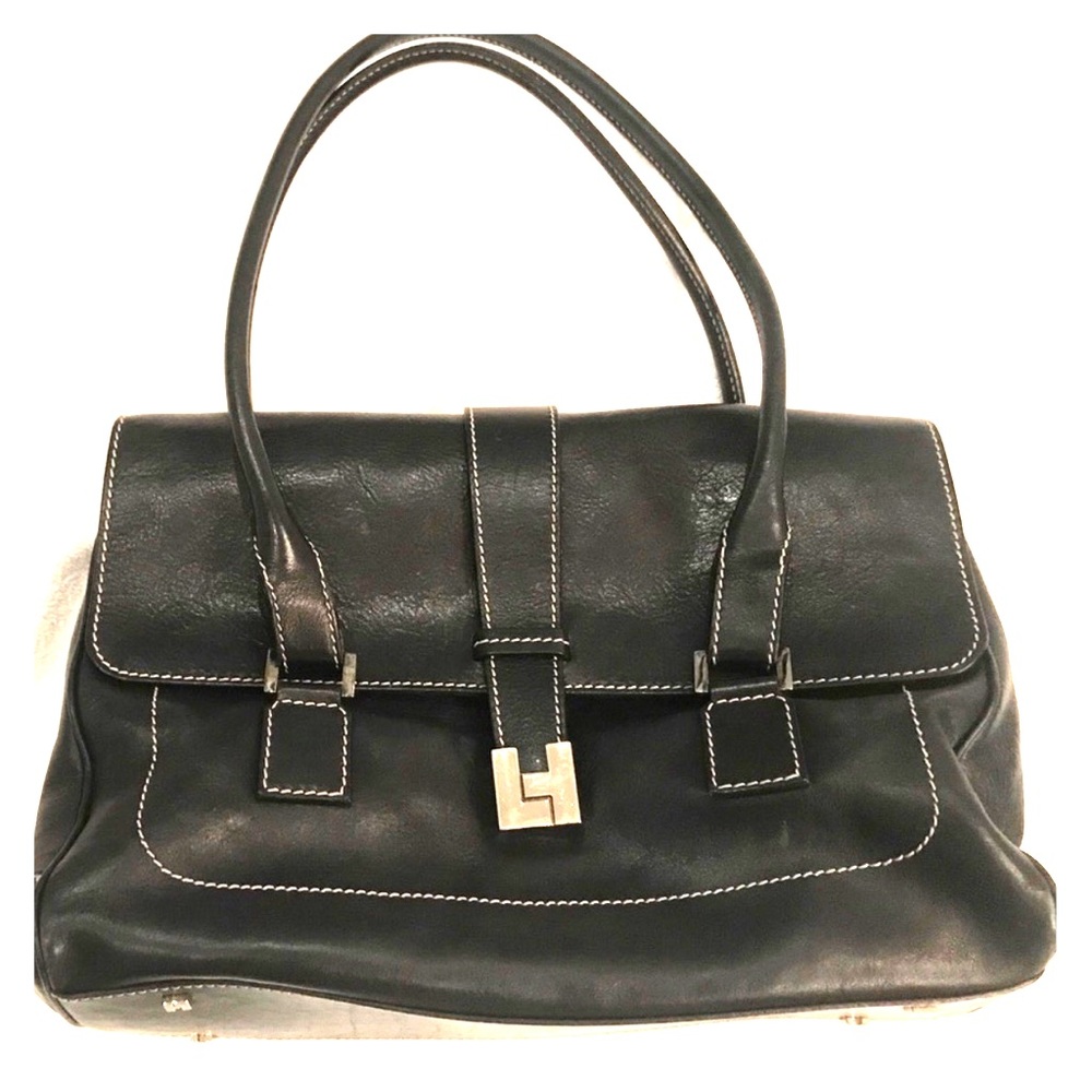 Lambertson Truex Black Leather Purse Italian Leath