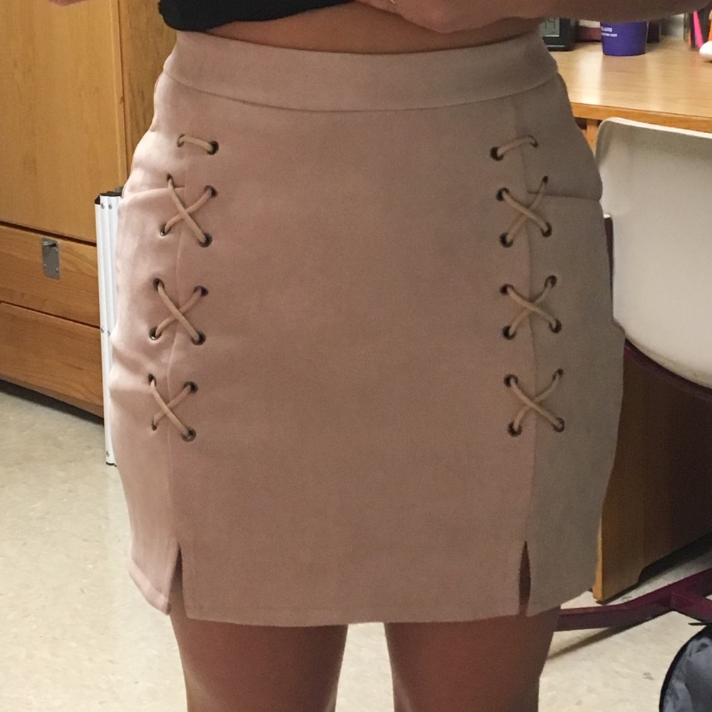 pink lace up mini skirt