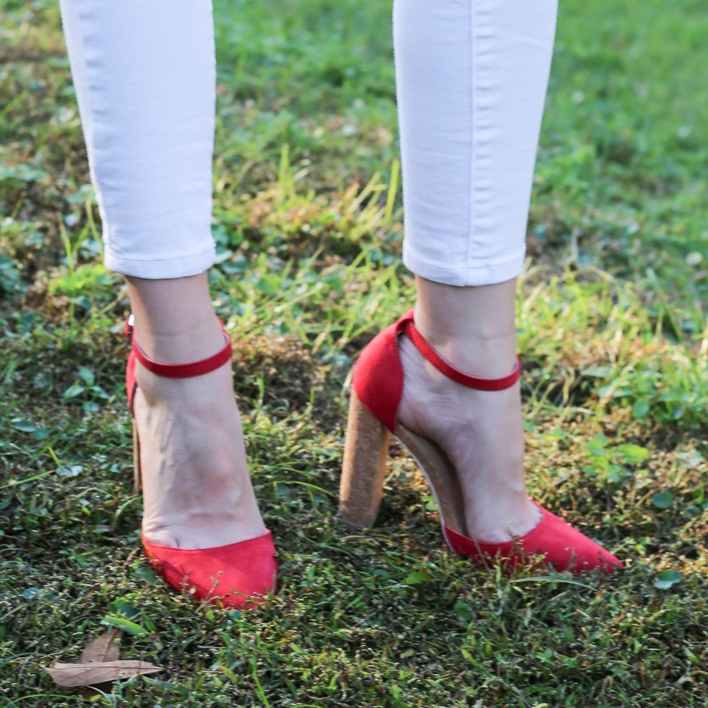 Chunky Red Pointed Toe Heels