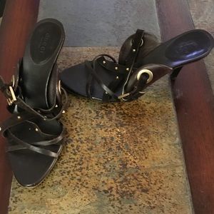 Gucci Dark Brown Strappy Sandals With Heel