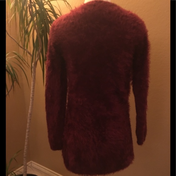 Rich Burgundy Faux Fur Cardigan w/Pockets - Picture 2 of 4