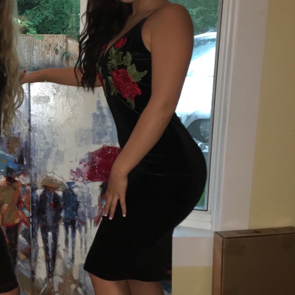 Medium Black Suede Dress w/ floral design - Picture 2 of 2