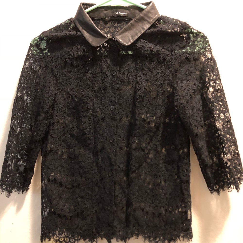 The Kooples lace top leather collar xs