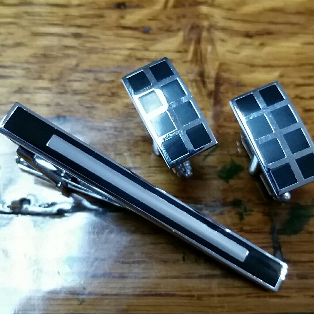 NEW Stainless Steel Cufflinks + Tie Clip Set