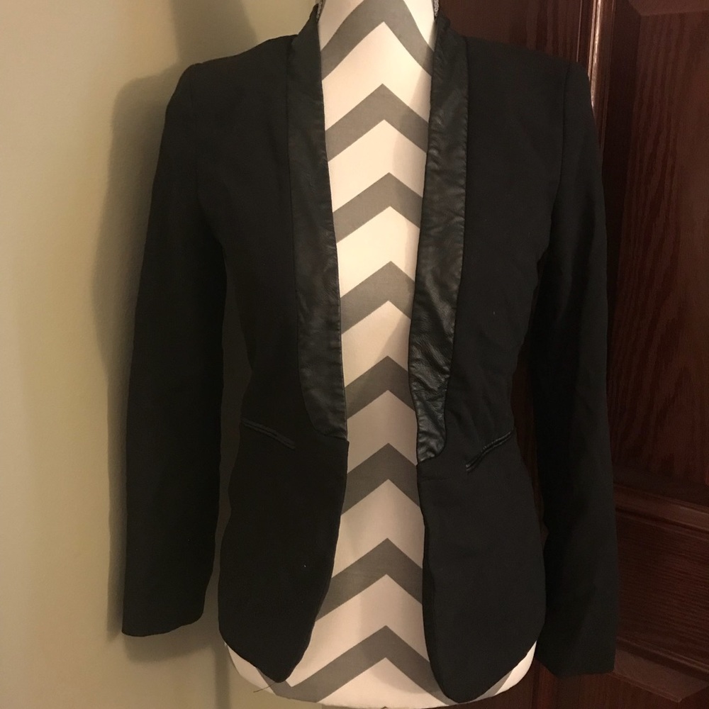 Blazer with faux leather trim