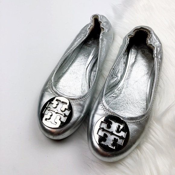 Tory Burch Shoes - Tory Burch Silver Metallic Reva Flats