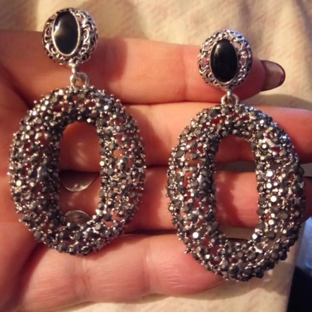 Antique silver black earring fashion
