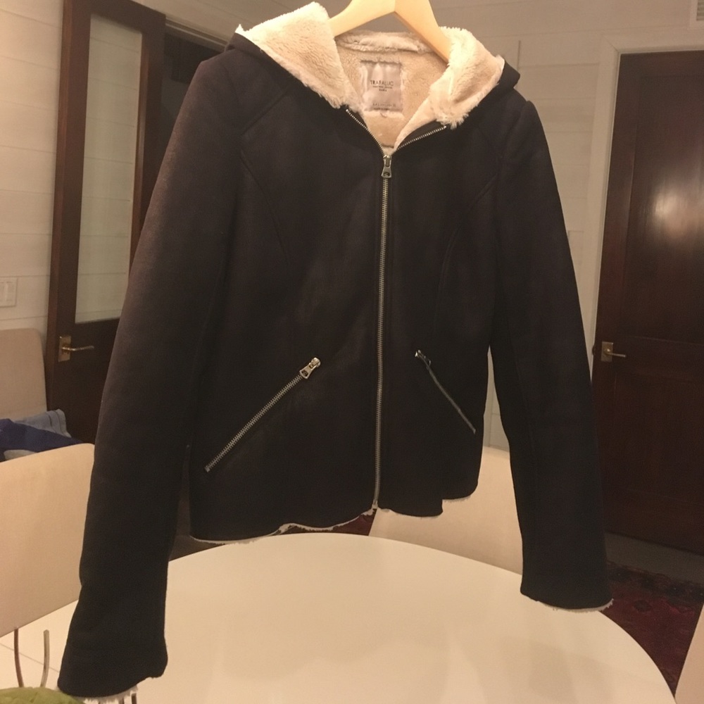 Shearling (Faux) hooded jacket, black