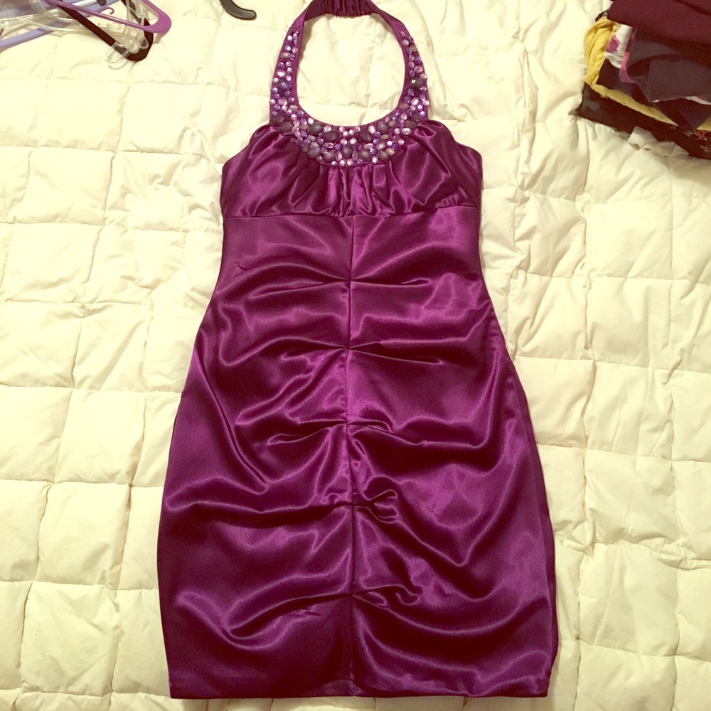 Silky Purple Bedazzled Formal Dress