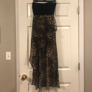 Strapless High-Low Leopard Print Dress