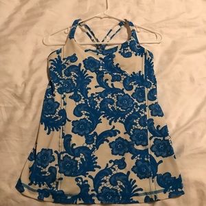 Lululemon Blue Floral Free to Be Tank, padded bra