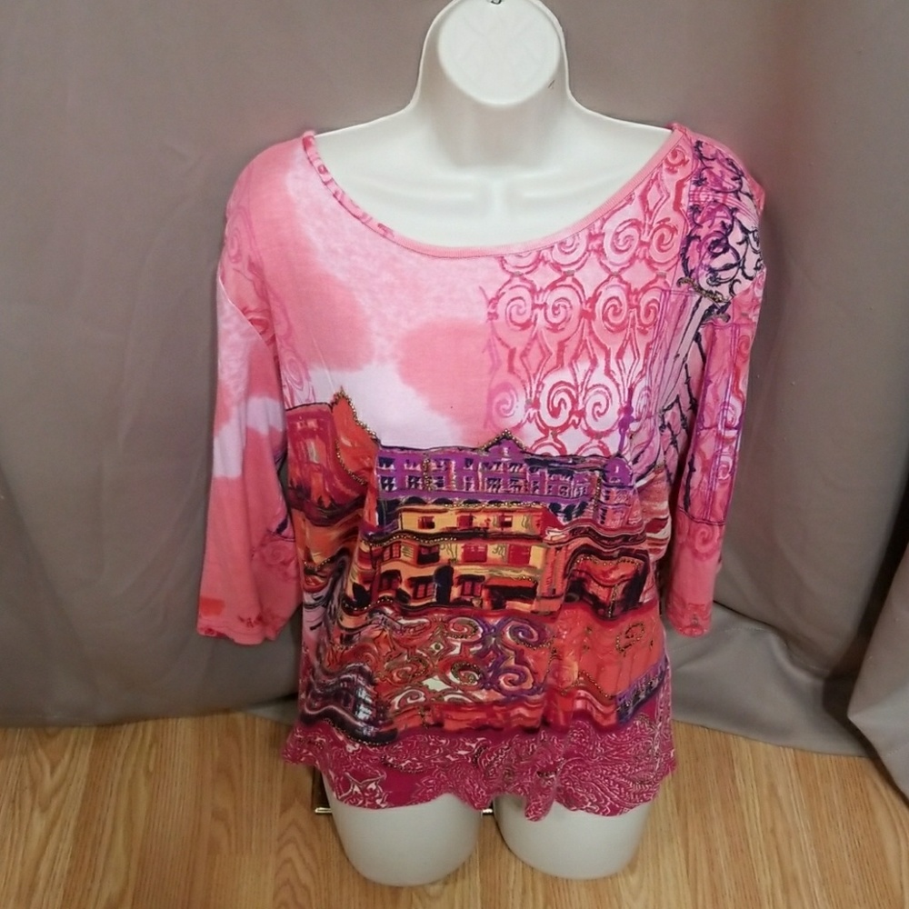 C.J. Banks Pink Designer 3/4 sleeve Shirt size 1x