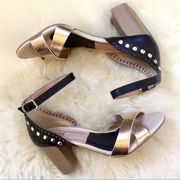 French Blu 2 Tone Leather Heeled Sandals - Picture 2 of 8