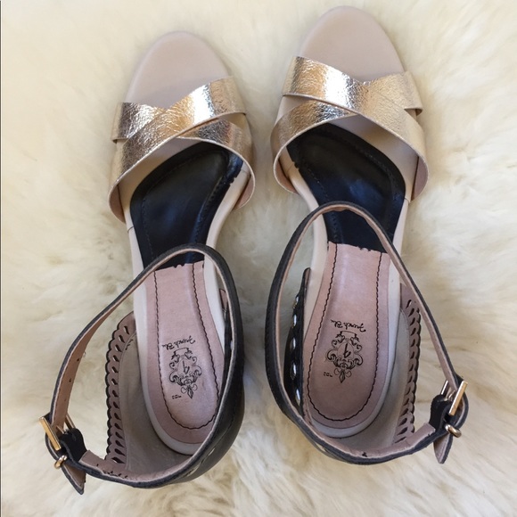 French Blu 2 Tone Leather Heeled Sandals - Picture 3 of 8