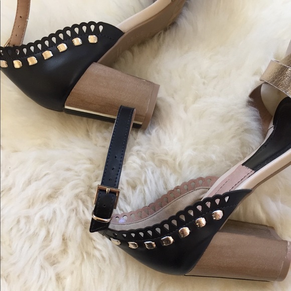 French Blu 2 Tone Leather Heeled Sandals - Picture 4 of 8