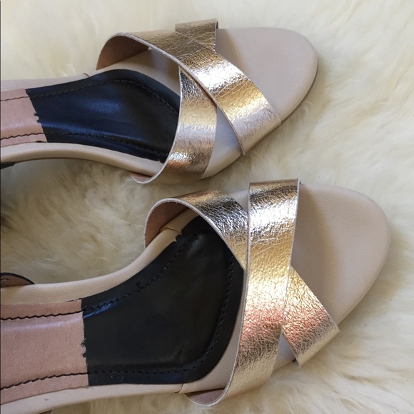 French Blu 2 Tone Leather Heeled Sandals - Picture 5 of 8