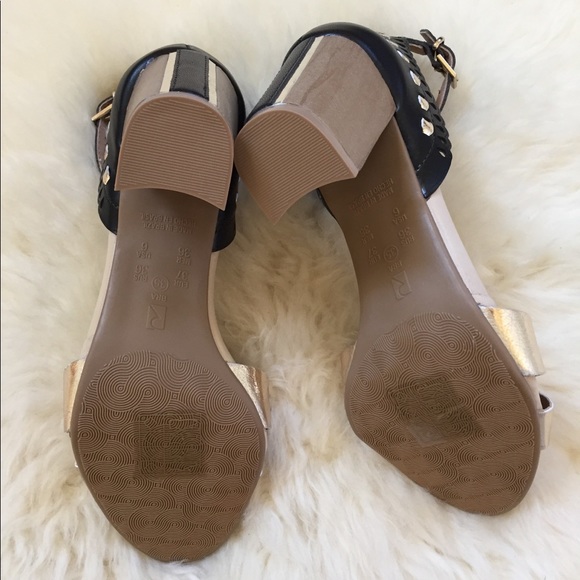 French Blu 2 Tone Leather Heeled Sandals - Picture 8 of 8