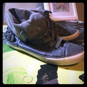 Leather sneakers with corduroy tops