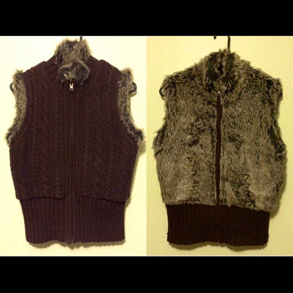 Reversible faux fur cable knit festival rave vest