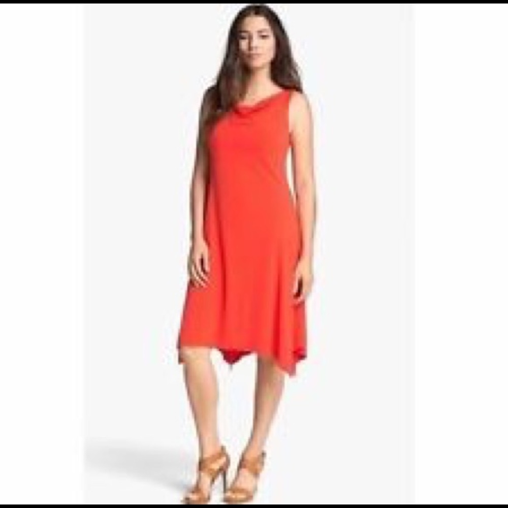 Eileen Fisher Red Fiery Sleeveless Cowlneck Dress