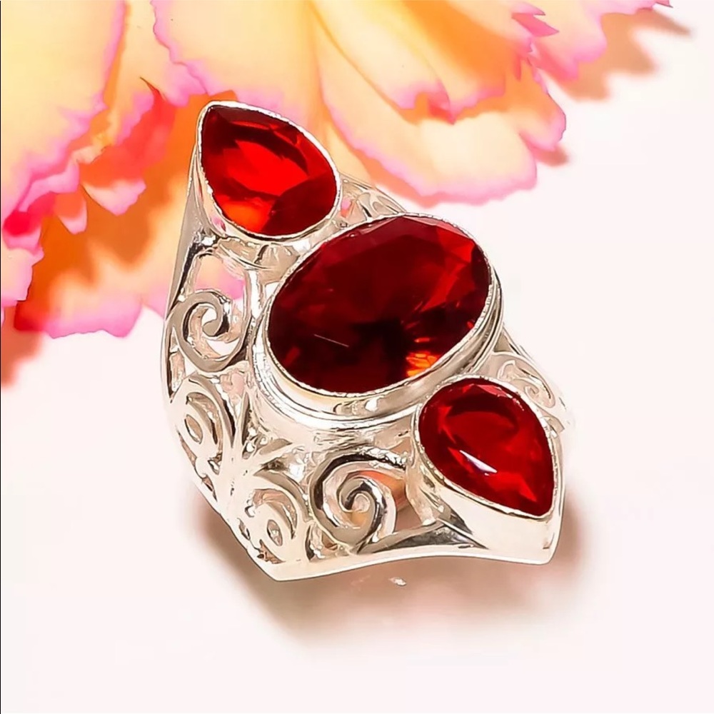 Beautiful Quartz Garnet Sterling Ring