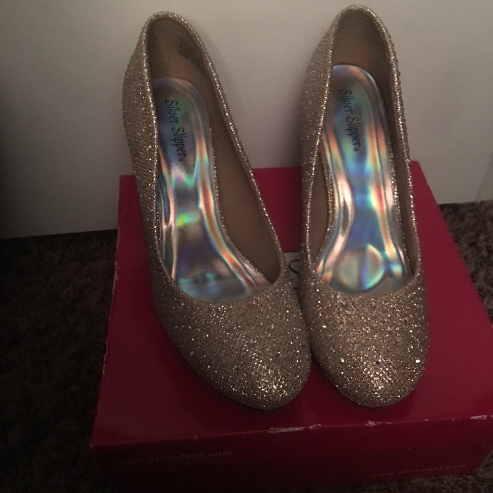 Gold sparkly heels