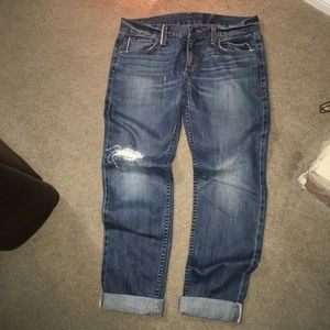 Level 99 boyfriend cropped distressed jeans.