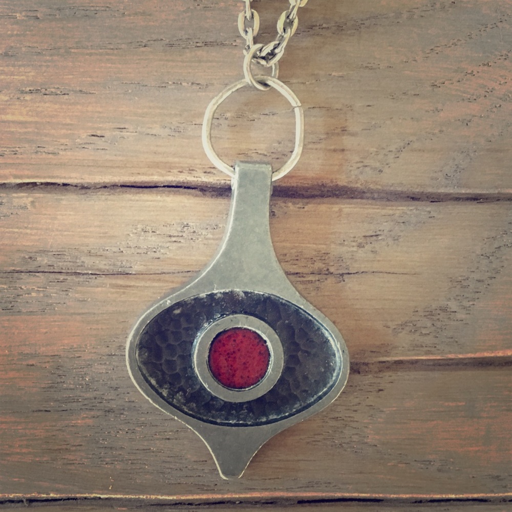 Vintage Pewter Pendant and Chain Denmark Mid Century Modern - Picture 2 of 6