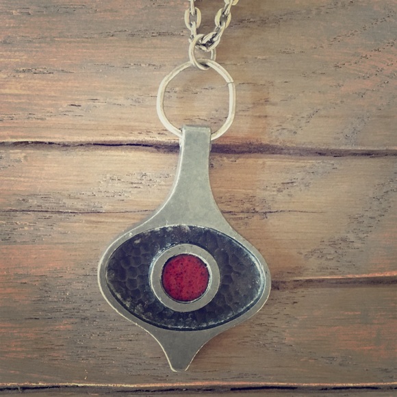 Vintage Pewter Pendant and Chain Denmark Mid Century Modern - Picture 2 of 6