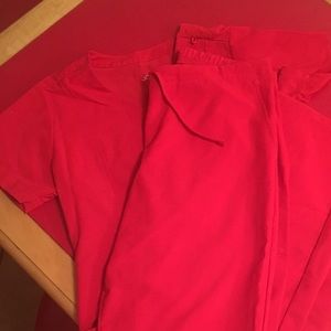 Red Jockey scrub set NWOT