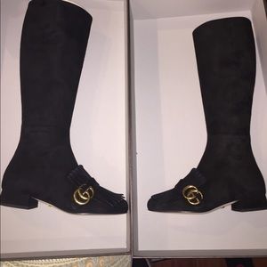 Gucci Marmont Suede 25mm Knee Boot Black