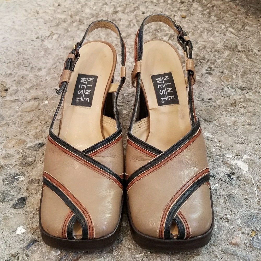 Leather Nine West Square Toe Heels, 6.5
