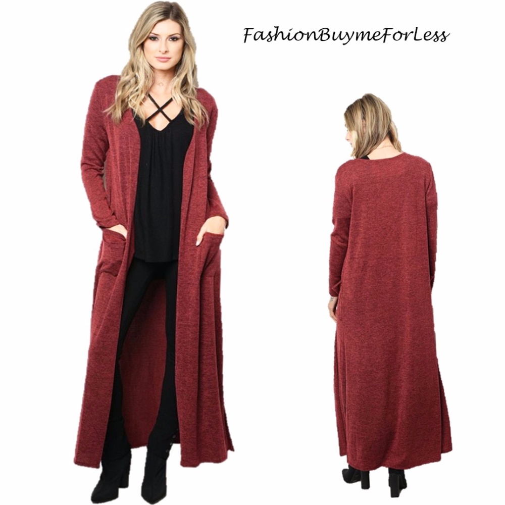 Haute Open Front Full Length Maxi Sweater Cardigan