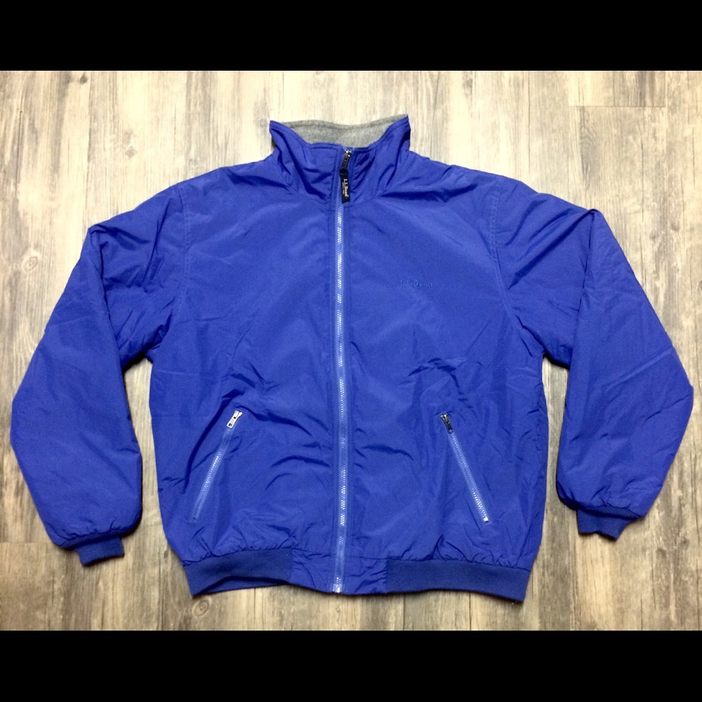 LL Bean Jacket Coat Blue Nylon Thinsulate Fleece