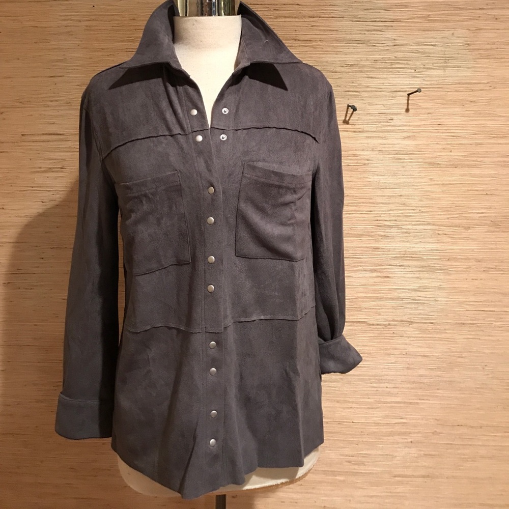 Orange Poly Suede Button Down Shirt