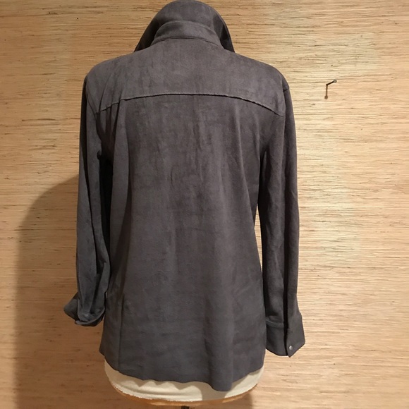 Orange Poly Suede Button Down Shirt - Picture 3 of 3