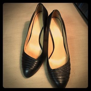 Nine West black leather platforms