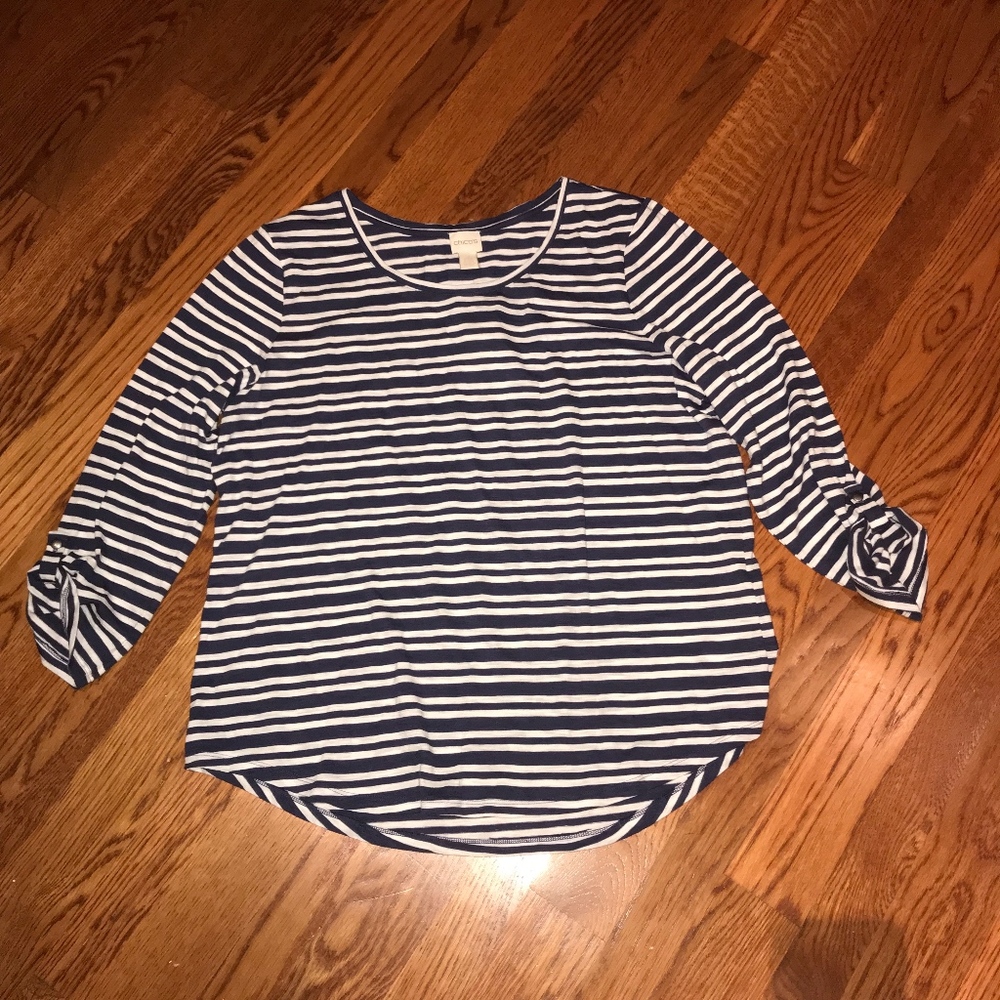 NWT! Chico's navy and white striped top