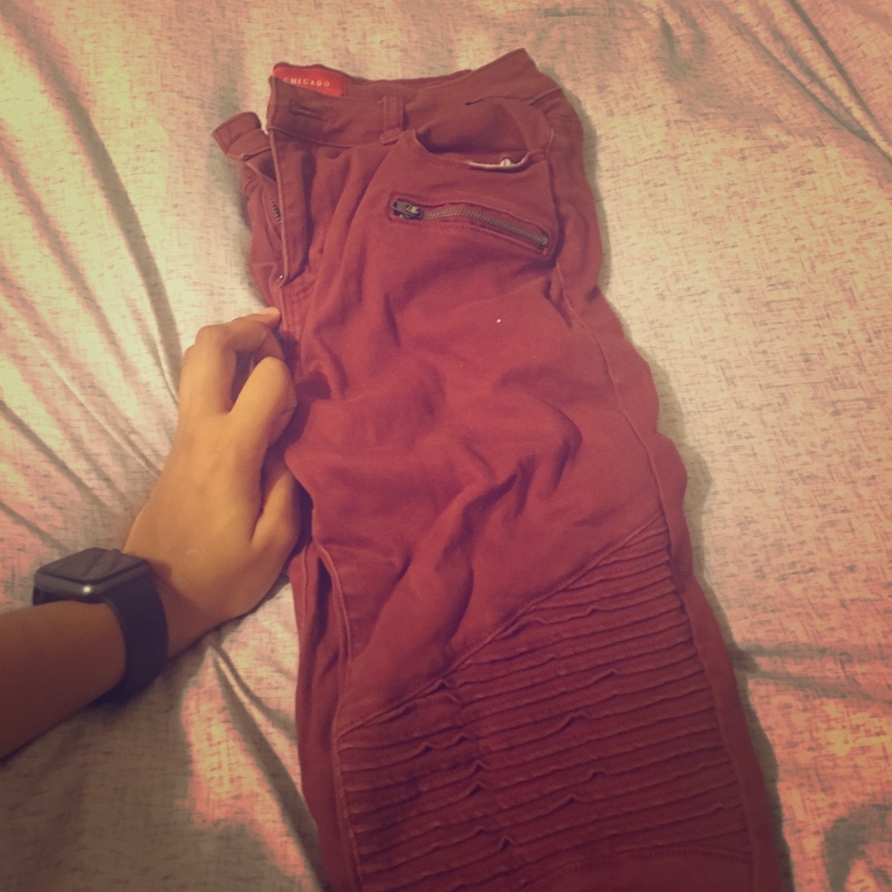 Akria red biker jeans