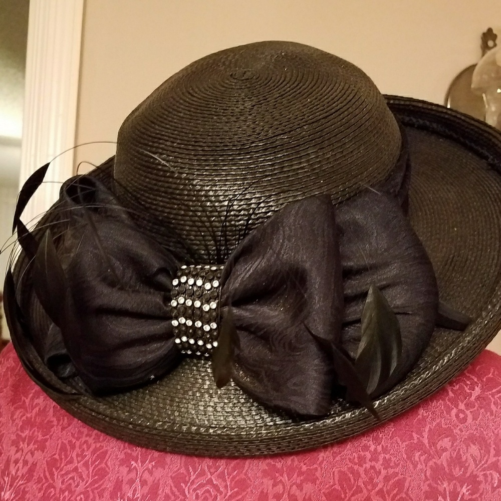 Black Hat with Large Black Bow and Feathers