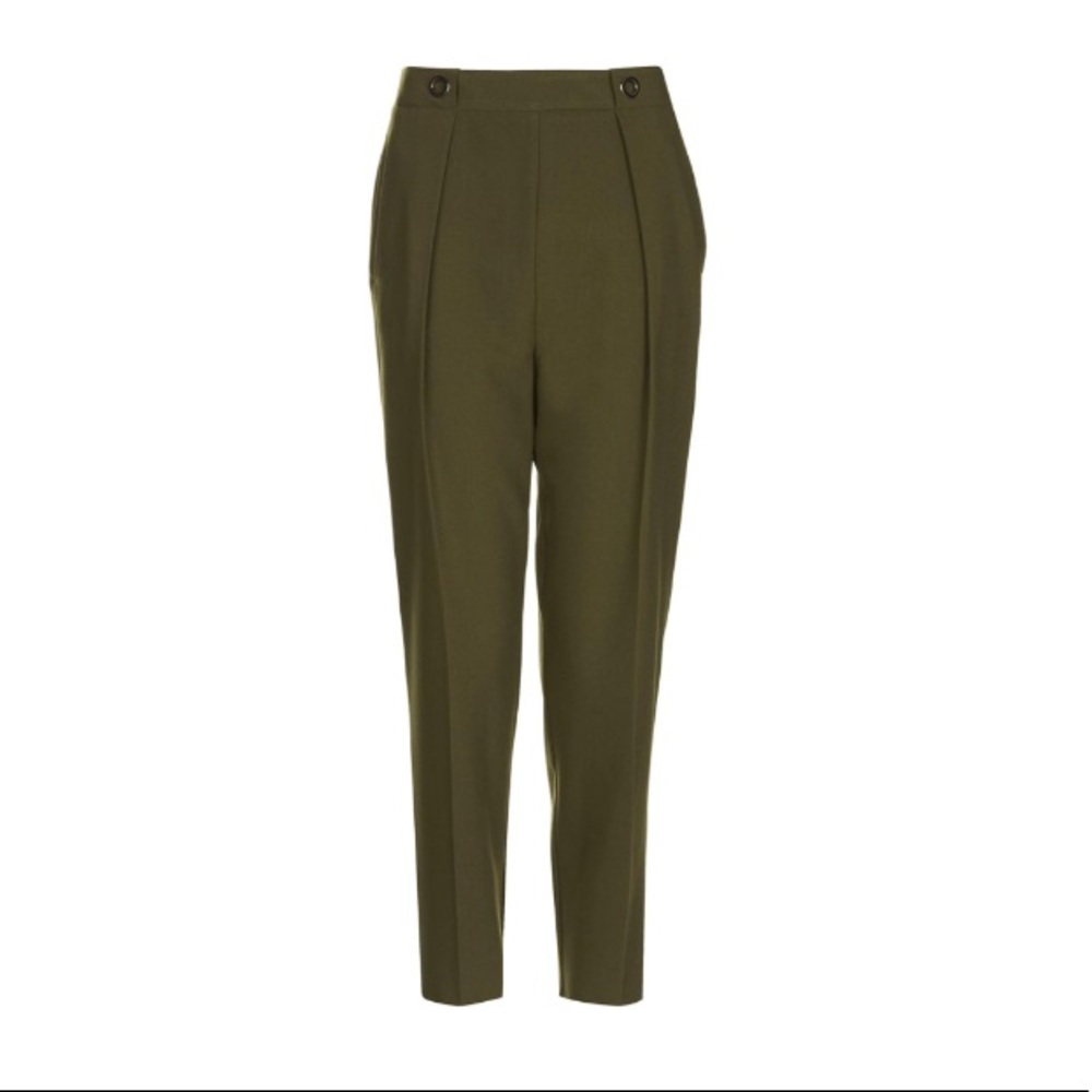 Topshop Olive Green Pleated Pant - Picture 4 of 5