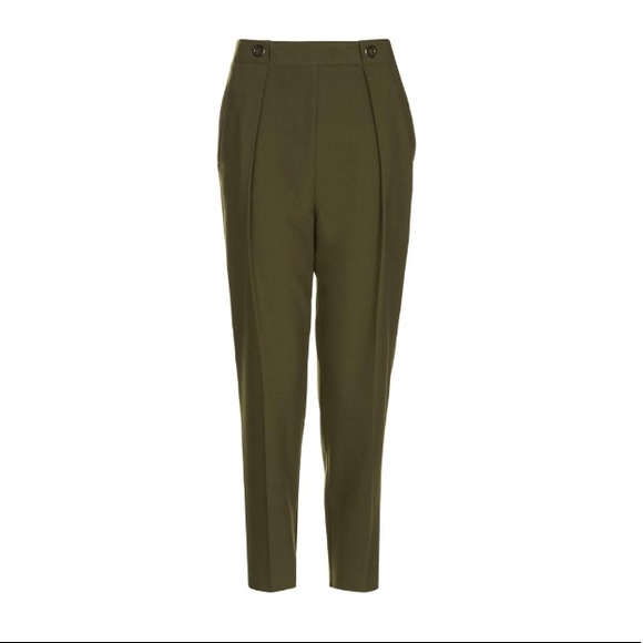 Topshop Olive Green Pleated Pant - Picture 4 of 5