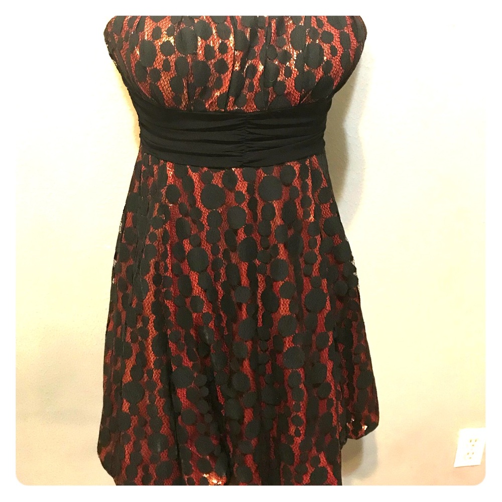 NWT Strapless Pink/Gold dress with polka dot lace