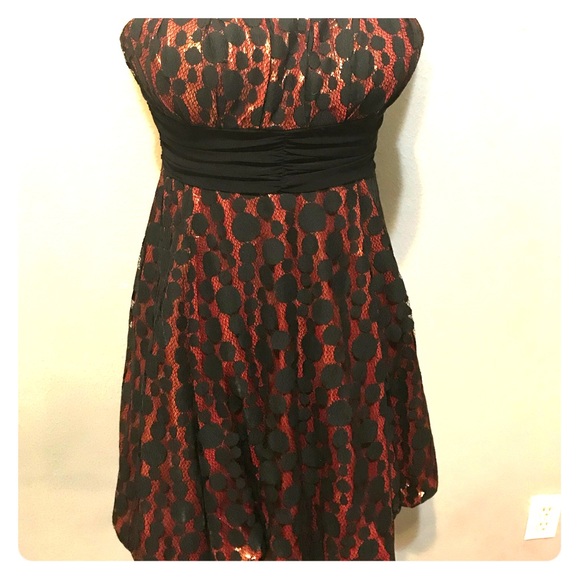 NWT Strapless Pink/Gold dress with polka dot lace - Picture 1 of 5
