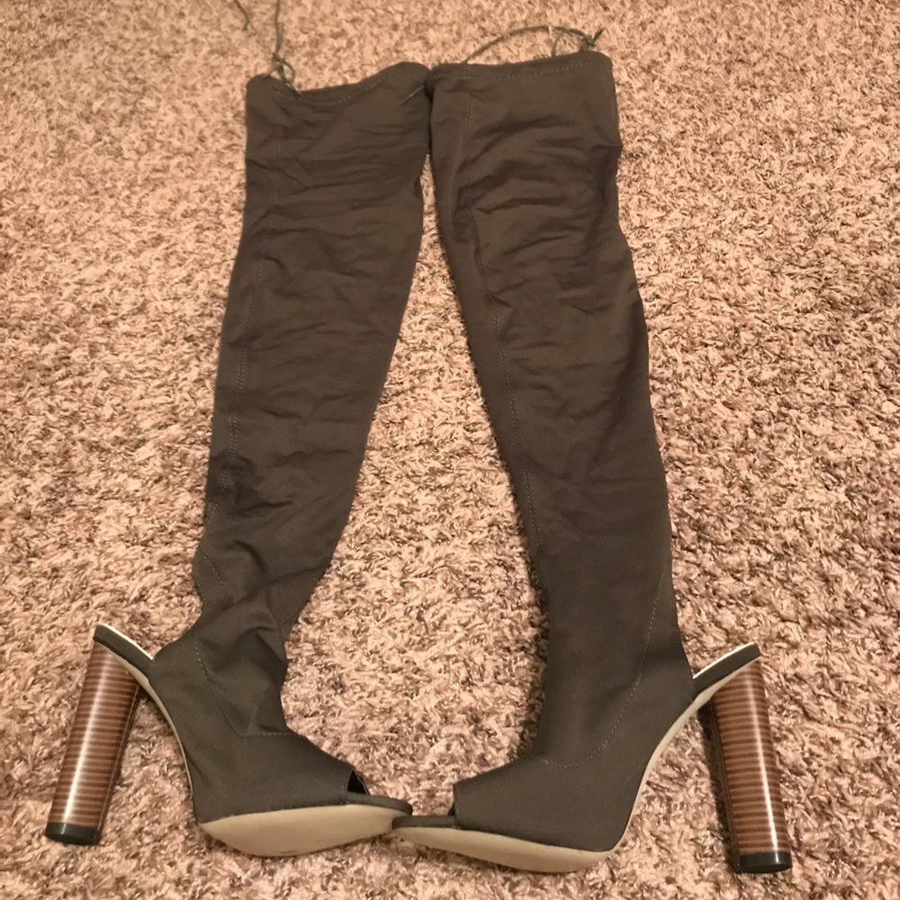 Sexy peep toe thigh high boots