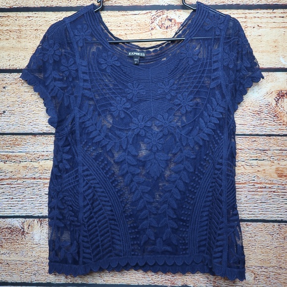 Express Blue Lace Top - Picture 1 of 2