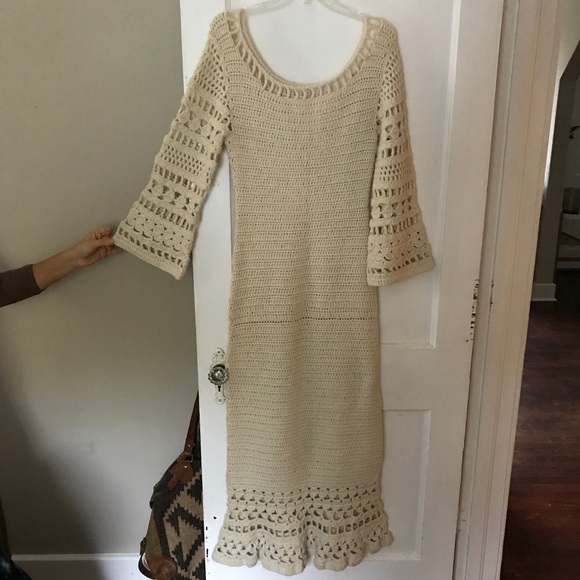 Vintage Dresses & Skirts - VINTAGE HAND KNIT CROCHET MAXI DRESS