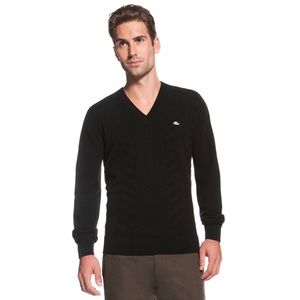 Lacoste New Marino Wool V Neck Sweater Medium Navy
