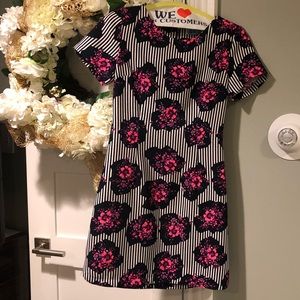 Hot pink floral pin striped dress